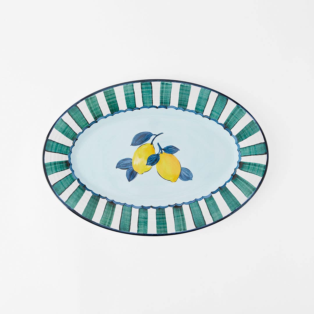 Limone Melamine Oval Platter Blue Yellow