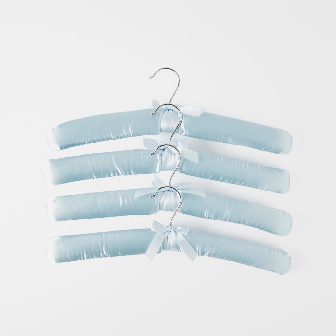 Satin Coat Hangers Set Of 4 Light Blue