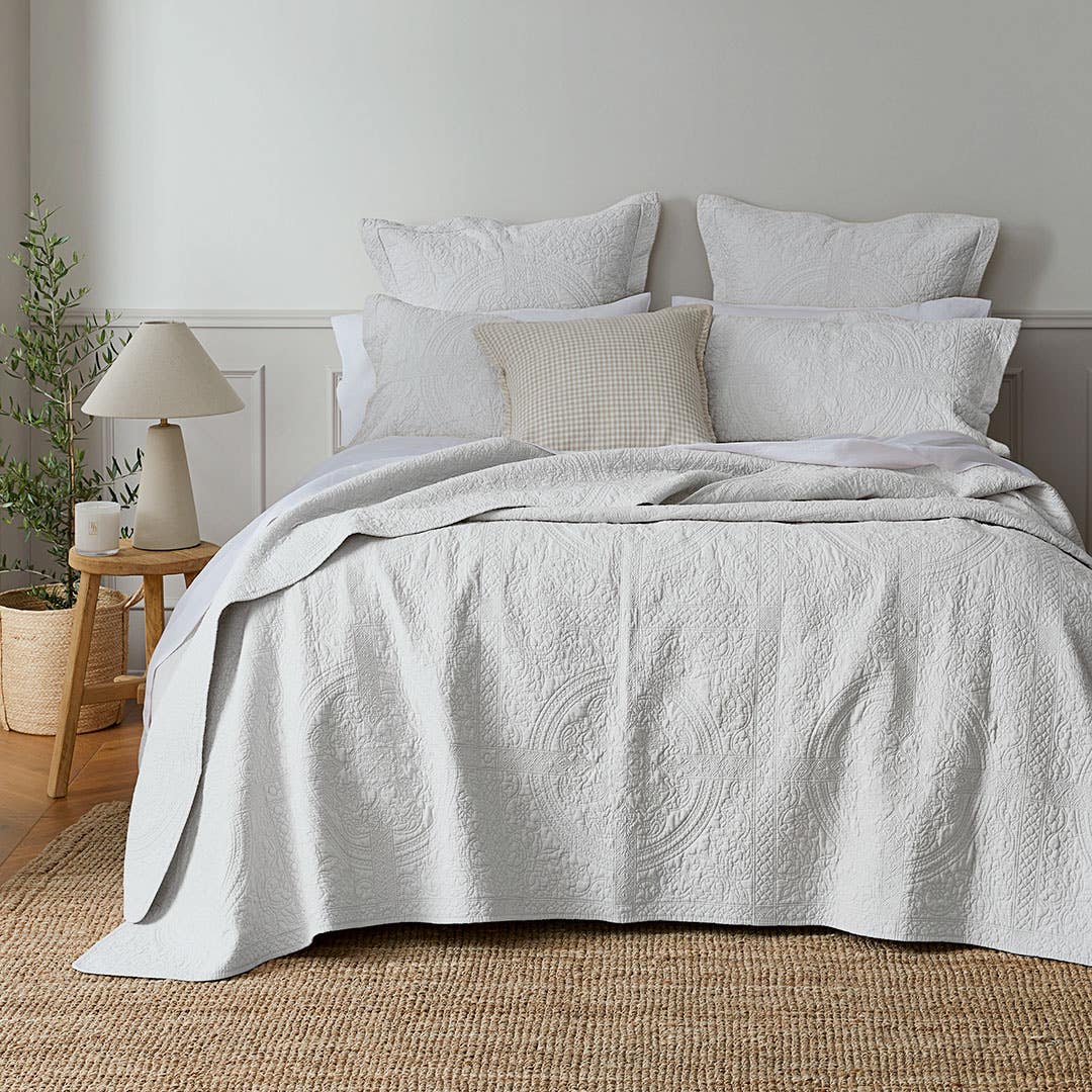 Gray and top white bedspread