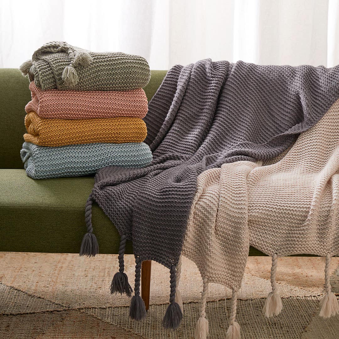 Shop Chunky Tassel Throw Pine Online Bed Bath N Table