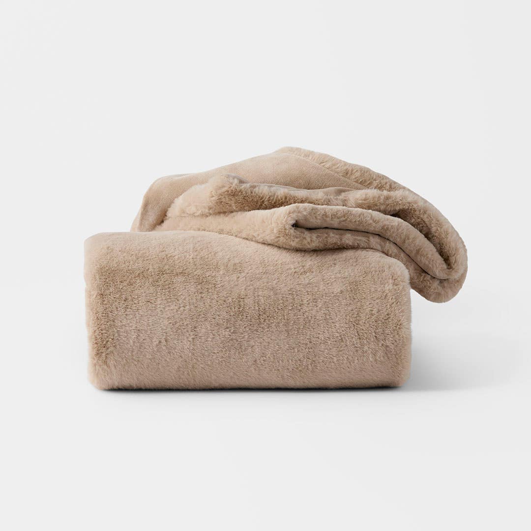 Shop Lumi Faux Fur Throw - Stone Online | Bed Bath N'Table